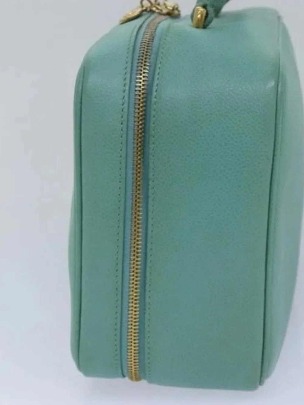 CHANEL Vanity COCO Mark Hand Bag Calf Skin Emerald Green CC Auth yk13974AV